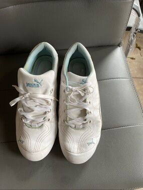 Puma Women’s White Sneakers with Light Blue Accents